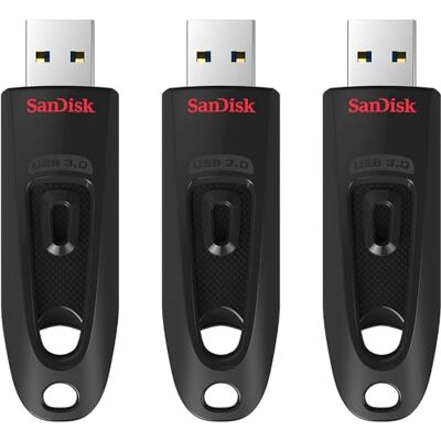 SanDisk Ultra 64 GB, USB-A Laufwerk, bis zu 130 MB/s Lesen, 3er Pack USB Flash- Laufwerk für Laptops und Desktop-PCs, 10-mal schneller als Standard-USB 2.0, einziehbares Design, 3 x 64 GB Pack SanDisk Ultra 64 GB, USB-A Laufwerk, bis zu 130 MB/s Lesen, 3er Pack USB Flash- Laufwerk für Laptops und Desktop-PCs, 10-mal schneller als Standard-USB 2.0, einziehbares Design, 3 x 64 GB Pack