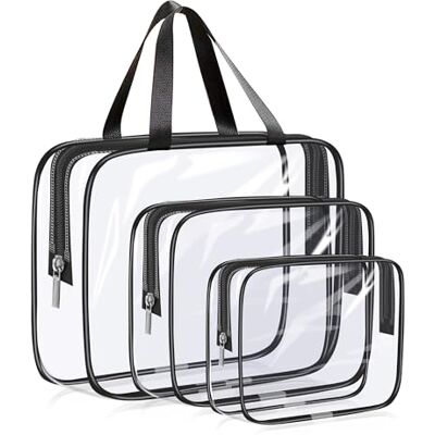Elalove 3er SetTransparente Kulturtasche mit Reißverschluss 3 Größen Kosmetiktaschen für große Aufbewahrung, wasserdicht, langlebig, ideal für Reise, Flugzeug Handgepäck und Organisation Elalove 3er SetTransparente Kulturtasche mit Reißverschluss 3 Größen Kosmetiktaschen für große Aufbewahrung, wasserdicht, langlebig, ideal für Reise, Flugzeug Handgepäck und Organisation