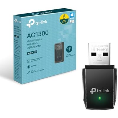 TP-Link Archer T3U AC1300 USB WLAN Stick Adapter (bis zu 867 Mbit/s auf 5GHz und 400 Mbit/s auf 2,4GHz, USB 3.0, MU MIMO, Kompatibel mit Windows 11/10/8.1/8/7/XP, Mac OS 10.15 und früher TP-Link Archer T3U AC1300 USB WLAN Stick Adapter (bis zu 867 Mbit/s auf 5GHz und 400 Mbit/s auf 2,4GHz, USB 3.0, MU MIMO, Kompatibel mit Windows 11/10/8.1/8/7/XP, Mac OS 10.15 und früher