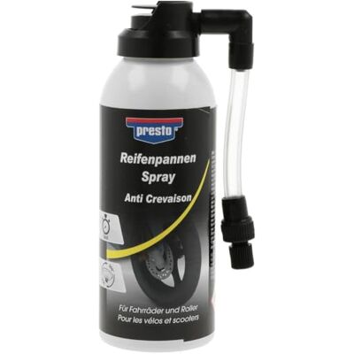 presto Reifenpannenspray 150 ml – Pannenhilfe für Roller & Fahrräder, dichtet ab und pumpt auf, kautschukbasiertes Notfallspray, Anwendung ohne Demontage presto Reifenpannenspray 150 ml – Pannenhilfe für Roller & Fahrräder, dichtet ab und pumpt auf, kautschukbasiertes Notfallspray, Anwendung ohne Demontage