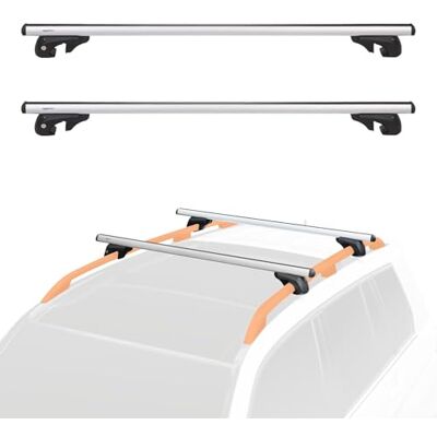 Amazon Basics Dachträger mit Querträger, 132 cm, für Spannweiten von bis zu 117 cm zwischen erhöhten Seitenschienen mit Spalt, 2er-Pack, Schwarz/Silber Amazon Basics Dachträger mit Querträger, 132 cm, für Spannweiten von bis zu 117 cm zwischen erhöhten Seitenschienen mit Spalt, 2er-Pack, Schwarz/Silber