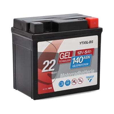 Cartec Motorradbatterie YTX5L-BS, 5Ah, 140A, Gel Technologie Motorrad-Starter-Batterie, Erstausrüsterqualität, zyklenfest, lagerfähig, wartungsfrei, schwarz Cartec Motorradbatterie YTX5L-BS, 5Ah, 140A, Gel Technologie Motorrad-Starter-Batterie, Erstausrüsterqualität, zyklenfest, lagerfähig, wartungsfrei, schwarz