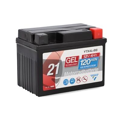 Cartec Motorradbatterie YTX4L-BS, 4Ah, 120A, Gel Technologie Motorrad-Starter-Batterie, Erstausrüsterqualität, zyklenfest, lagerfähig, wartungsfrei, schwarz Cartec Motorradbatterie YTX4L-BS, 4Ah, 120A, Gel Technologie Motorrad-Starter-Batterie, Erstausrüsterqualität, zyklenfest, lagerfähig, wartungsfrei, schwarz