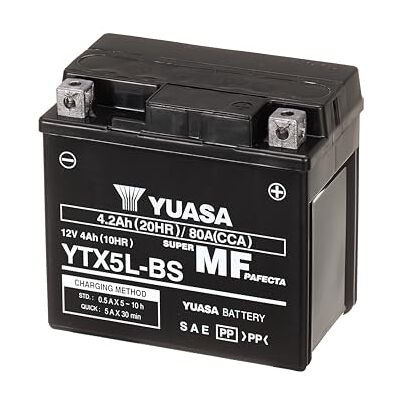 Yuasa YTX5L 12V 80 CCA wartungsfreie VRLA Motorradbatterie, Schwarz Yuasa YTX5L 12V 80 CCA wartungsfreie VRLA Motorradbatterie, Schwarz