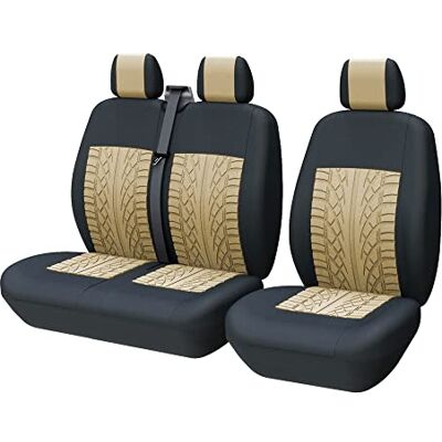TOYOUN Universal Auto-Sitzbezüge für Transporter LKW Vorn Autositzbezüge 3D-Reifen-Spur-Muster Sitzbezug Fahrersitz + 2er Beifahrersitzbank Schonbezüge Beige TOYOUN Universal Auto-Sitzbezüge für Transporter LKW Vorn Autositzbezüge 3D-Reifen-Spur-Muster Sitzbezug Fahrersitz + 2er Beifahrersitzbank Schonbezüge Beige