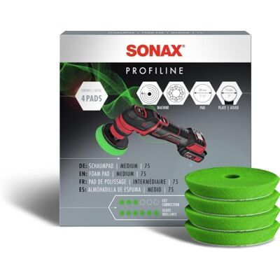 SONAX SchaumPad medium 75 (4 Stück) Polierpad zum maschinellen Polieren von Lacken mit allen Maschinenarten. SONAX SchaumPad medium 75 (4 Stück) Polierpad zum maschinellen Polieren von Lacken mit allen Maschinenarten.
