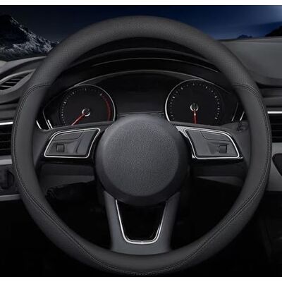 Carodi Neueste Nappaleder Auto Lenkrad Abdeckung, stilvolle rutschfeste Leder Auto Innenraum 15 Zoll Universal (schwarz) Carodi Neueste Nappaleder Auto Lenkrad Abdeckung, stilvolle rutschfeste Leder Auto Innenraum 15 Zoll Universal (schwarz)