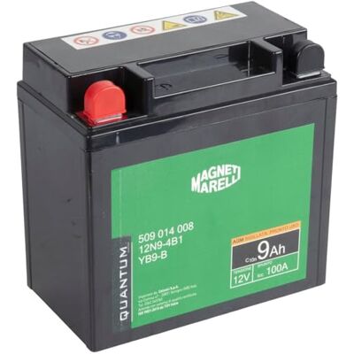 Quantum Energy Magneti Marelli Motorrad- und Rollerbatterie, 9 Ah, 12 V, 100 A, versiegelt, AGM-Technologie, linker Pluspol Quantum Energy Magneti Marelli Motorrad- und Rollerbatterie, 9 Ah, 12 V, 100 A, versiegelt, AGM-Technologie, linker Pluspol