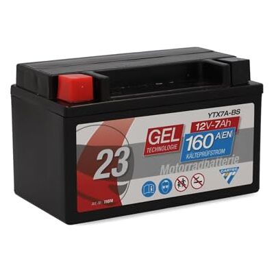 Cartec Motorradbatterie YTX7A-BS, 7Ah, 160A, Gel Technologie Motorrad-Starter-Batterie, Erstausrüsterqualität, zyklenfest, lagerfähig, wartungsfrei, schwarz Cartec Motorradbatterie YTX7A-BS, 7Ah, 160A, Gel Technologie Motorrad-Starter-Batterie, Erstausrüsterqualität, zyklenfest, lagerfähig, wartungsfrei, schwarz