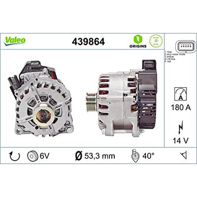 Valeo 439864 Generator Ladestrom des Generators: 210 Amp Rippen: 6 rippen Riemenscheibe Ø: 53,3 mm Spannung: 14 V Drehrichtung: CLOCKWISE Valeo 439864 Generator Ladestrom des Generators: 210 Amp Rippen: 6 rippen Riemenscheibe Ø: 53,3 mm Spannung: 14 V Drehrichtung: CLOCKWISE