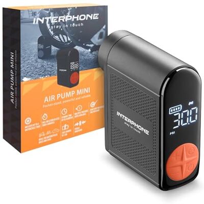 Interphone Mini tragbare Fahrrad Luftpumpe – wiederaufladbare Pumpe für Rennrad-, Auto- und Motorradreifen – Motorrad Luftpumpe für unterwegs mit 6 Monaten Standby-Zeit Interphone Mini tragbare Fahrrad Luftpumpe – wiederaufladbare Pumpe für Rennrad-, Auto- und Motorradreifen – Motorrad Luftpumpe für unterwegs mit 6 Monaten Standby-Zeit