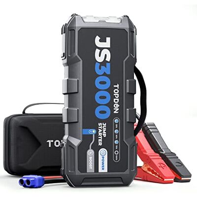 TOPDON JS3000 Starthilfe Powerbank für PKW, 12V/9L Benzin&7L Dieselmotoren 3000A/24000mAh Starthilfe Powerbank, Batterie Booster Kfz Jump Starter mit Starthilfekabel, Eva Tasche, PD45W Schnellladen TOPDON JS3000 Starthilfe Powerbank für PKW, 12V/9L Benzin&7L Dieselmotoren 3000A/24000mAh Starthilfe Powerbank, Batterie Booster Kfz Jump Starter mit Starthilfekabel, Eva Tasche, PD45W Schnellladen