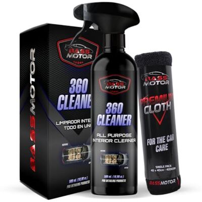 Bass Motor BassMotor All-in-One Innenreiniger für Auto Armaturenbrett Polsterung Reinigt und Entfettet Kunststoffe Sitze Leder Schnell und Einfach zu verwenden 360 Cleaner 500ml + Premium Mikrofasertuch Bass Motor BassMotor All-in-One Innenreiniger für Auto Armaturenbrett Polsterung Reinigt und Entfettet Kunststoffe Sitze Leder Schnell und Einfach zu verwenden 360 Cleaner 500ml + Premium Mikrofasertuch