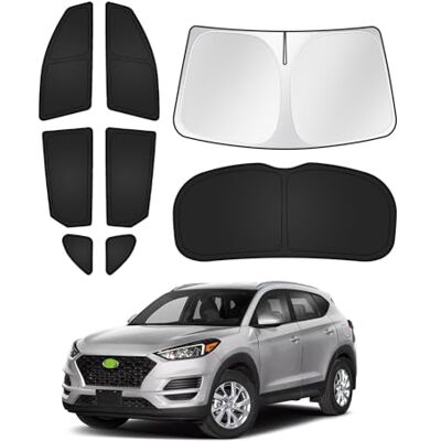 Canvcle Sonnenschutz für Hyundai Tucson 2016-2021, Zubehör, Windschutzscheibe, Seiten- und Heckscheibenabdeckung, Sonnenblende, Sichtschutz, Hitzeschutz, Schwarz, 8 Stück Canvcle Sonnenschutz für Hyundai Tucson 2016-2021, Zubehör, Windschutzscheibe, Seiten- und Heckscheibenabdeckung, Sonnenblende, Sichtschutz, Hitzeschutz, Schwarz, 8 Stück
