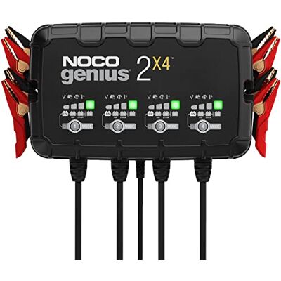 NOCO GENIUS2X4: 4-Bank 8A (2A pro Bank) Batterieladegerät für Auto & Motorrad — 6V/12V Erhaltungsladegerät & Entsulfator — Für AGM, Lithium (LiFePO4) & Start-Stopp-Batterien NOCO GENIUS2X4: 4-Bank 8A (2A pro Bank) Batterieladegerät für Auto & Motorrad — 6V/12V Erhaltungsladegerät & Entsulfator — Für AGM, Lithium (LiFePO4) & Start-Stopp-Batterien