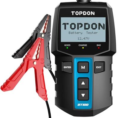 TOPDON Autobatterie Tester BT100-A, BatterieTester KFZ 12V mit 100-2000 CCA Batterietest Kurbeltest Ladesystem Test für Auto ATV SUV PKW-LKW Boot, Schwarz TOPDON Autobatterie Tester BT100-A, BatterieTester KFZ 12V mit 100-2000 CCA Batterietest Kurbeltest Ladesystem Test für Auto ATV SUV PKW-LKW Boot, Schwarz