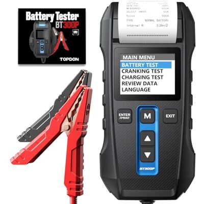 TOPDON Autobatterietester BT300P 12V 24V, 100-2000CCA Batterietester mit drucker, Lade- und Anlasssystem Analysator, Verfügbar für Heimwerker und Profis, für Auto Motorrad SUV LKW Boot TOPDON Autobatterietester BT300P 12V 24V, 100-2000CCA Batterietester mit drucker, Lade- und Anlasssystem Analysator, Verfügbar für Heimwerker und Profis, für Auto Motorrad SUV LKW Boot
