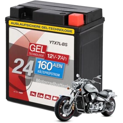 Cartec Motorradbatterie YTX7L-BS, 7Ah, 160A, Gel Technologie Motorrad-Starter-Batterie, Erstausrüsterqualität, zyklenfest, lagerfähig, wartungsfrei, schwarz Cartec Motorradbatterie YTX7L-BS, 7Ah, 160A, Gel Technologie Motorrad-Starter-Batterie, Erstausrüsterqualität, zyklenfest, lagerfähig, wartungsfrei, schwarz