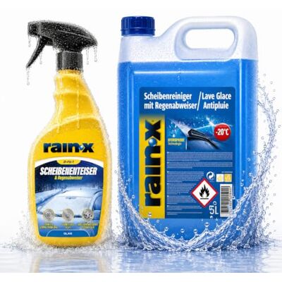 Rain-X Scheibenenteiser 500 ml & Scheibenreiniger mit Regenabweiser 5L Klare Sicht Frostschutz Streifenfreie Reinigung Wasserabweisende Technologie Rain-X Scheibenenteiser 500 ml & Scheibenreiniger mit Regenabweiser 5L Klare Sicht Frostschutz Streifenfreie Reinigung Wasserabweisende Technologie