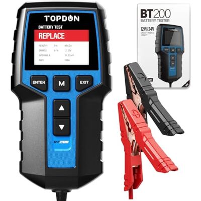 TOPDON Autobatterie Tester BT200, 12V 24V batterietester kfz 100-2000 CCA, batterie tester auto Lade-Anlasser-System Autoatterie analysator für LKW Schiff SUV Boot TOPDON Autobatterie Tester BT200, 12V 24V batterietester kfz 100-2000 CCA, batterie tester auto Lade-Anlasser-System Autoatterie analysator für LKW Schiff SUV Boot