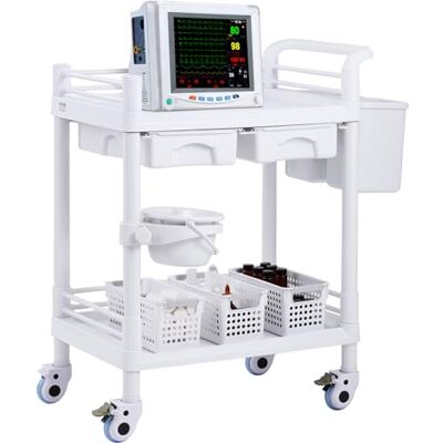 VEVOR Laborwagen Medizinwagen mit 2 Ablagen, 2 Schubladen und 4 Rädern, Rollbarer Laborwagen PP-Material, 50 kg belastbarer Servierwagen mit 3 Mülleimern für Labor, Klinik, Krankenhaus, Salon, weiß VEVOR Laborwagen Medizinwagen mit 2 Ablagen, 2 Schubladen und 4 Rädern, Rollbarer Laborwagen PP-Material, 50 kg belastbarer Servierwagen mit 3 Mülleimern für Labor, Klinik, Krankenhaus, Salon, weiß