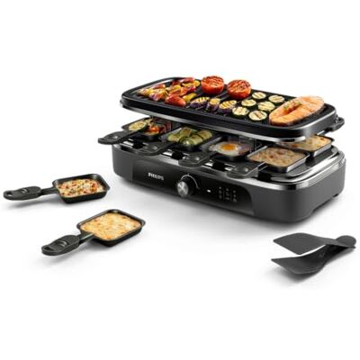 Philips Raclette Grill 2-in-1 3000 Series, Temperature Control, 1400W Grill und Raclette ideal für 8 Personen, Große Kochfläche, 8 Pfännchen, Antihaftbeschichtung, PFAS-frei (HD6412/95) Philips Raclette Grill 2-in-1 3000 Series, Temperature Control, 1400W Grill und Raclette ideal für 8 Personen, Große Kochfläche, 8 Pfännchen, Antihaftbeschichtung, PFAS-frei (HD6412/95)