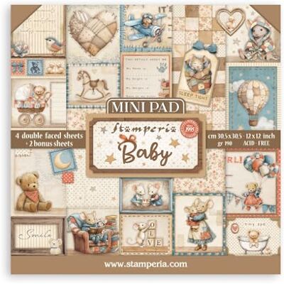 Stamperia Mini Pad for Scrapbooks, Albums, Cards, Bullet Journals and More, Acid Free, Double-Sided, Perfect for Hobbies, Crafts, and Gifting (6 Sheets) (Baby) (30.5 x 30.5cm) Stamperia Mini Pad for Scrapbooks, Albums, Cards, Bullet Journals and More, Acid Free, Double-Sided, Perfect for Hobbies, Crafts, and Gifting (6 Sheets) (Baby) (30.5 x 30.5cm)