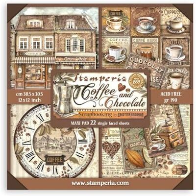 Stamperia Scrapbooking Pad 22 sheets cm 30,5x30,5 (12"x12") Single face Coffee and Chocolate Stamperia Scrapbooking Pad 22 sheets cm 30,5x30,5 (12"x12") Single face Coffee and Chocolate