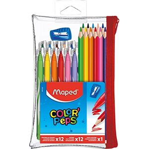Maped Federmäppchen gefüllt transparent Color'Peps – 12 Buntstifte + 12 waschbare und trocknungsbeständige Filzstifte + 1 Spitzer – Federmäppchen wiederverwendbar mit Reißverschluss Maped Federmäppchen gefüllt transparent Color'Peps – 12 Buntstifte + 12 waschbare und trocknungsbeständige Filzstifte + 1 Spitzer – Federmäppchen wiederverwendbar mit Reißverschluss