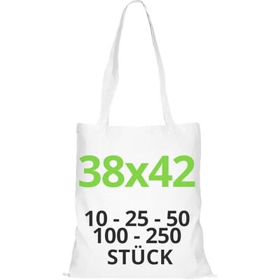 URBAN 5884 Baumwolltasche 38x42 cm, Packung mit unbedruckten Taschen, lange Träger, widerstandsfähige Stofftaschen, wiederverwendbare Einkaufstasche zum Bedrucken oder Bemalen, Weiß, 10 Stück URBAN 5884 Baumwolltasche 38x42 cm, Packung mit unbedruckten Taschen, lange Träger, widerstandsfähige Stofftaschen, wiederverwendbare Einkaufstasche zum Bedrucken oder Bemalen, Weiß, 10 Stück