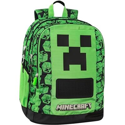 Franco Cosimo Panini Minecraft – Offizieller Schulrucksack Minecraft, mit 2 großen zentralen Fächern, vorgeformte Vordertasche, Seitentaschen aus Netz, verstellbare gepolsterte Schultergurte, thermogeformte Rückseite und Franco Cosimo Panini Minecraft – Offizieller Schulrucksack Minecraft, mit 2 großen zentralen Fächern, vorgeformte Vordertasche, Seitentaschen aus Netz, verstellbare gepolsterte Schultergurte, thermogeformte Rückseite und