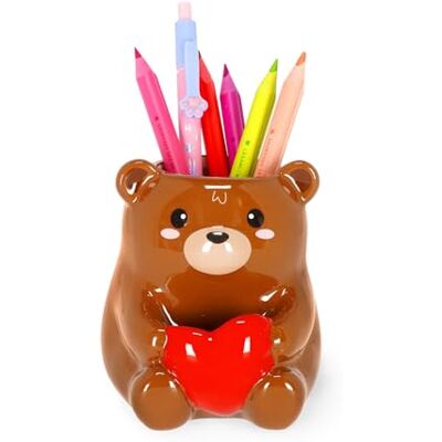 LEGAMI Stifthalter aus Keramik, Desk Friends, Motiv Teddy Bear, handbemalt, Handbemalt, Geschenkidee, Schreibtisch-Organizer LEGAMI Stifthalter aus Keramik, Desk Friends, Motiv Teddy Bear, handbemalt, Handbemalt, Geschenkidee, Schreibtisch-Organizer