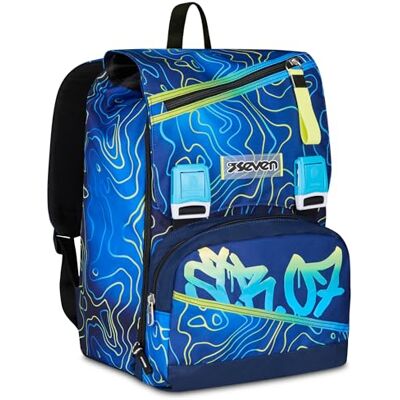 Seven Erweiterbarer Schulranzen,für Schule Sport Freizeit, ab 1. Klasse, für Mädchen und Jungen, gepolsterter Rucksack,mit Trinkflaschenfach, blau-grün Seven Erweiterbarer Schulranzen,für Schule Sport Freizeit, ab 1. Klasse, für Mädchen und Jungen, gepolsterter Rucksack,mit Trinkflaschenfach, blau-grün
