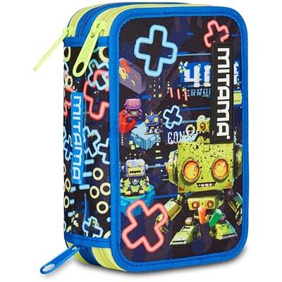 Mitama Federmäppchen für die Schule, 3 Fächer, Triple Gaming404, Inhalt 47 Stück, komplett mit Bleistiften, Filzstiften, Stifteköcher für die Grundschule für Kinder, Schwarz, Modern Mitama Federmäppchen für die Schule, 3 Fächer, Triple Gaming404, Inhalt 47 Stück, komplett mit Bleistiften, Filzstiften, Stifteköcher für die Grundschule für Kinder, Schwarz, Modern