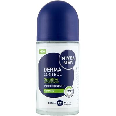 NIVEA MEN NIVEA Derma Control Sensitive Anti-Transpirant Deodorant für Herren, 72 Stunden Schutz vor Schweiß, Hyaluronsäure und Vitamin E, reizt die Achseln, empfindliche Haut, Roll-on 50 ml NIVEA MEN NIVEA Derma Control Sensitive Anti-Transpirant Deodorant für Herren, 72 Stunden Schutz vor Schweiß, Hyaluronsäure und Vitamin E, reizt die Achseln, empfindliche Haut, Roll-on 50 ml