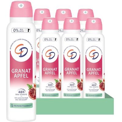 CD Deo-Spray 'Bio-Granatapfel' 6 x 150 ml Deodorant ohne Aluminiumsalze langanhaltender Schutz für 24h für empfindliche Haut geeignet vegane Körperpflege CD Deo-Spray 'Bio-Granatapfel' 6 x 150 ml Deodorant ohne Aluminiumsalze langanhaltender Schutz für 24h für empfindliche Haut geeignet vegane Körperpflege