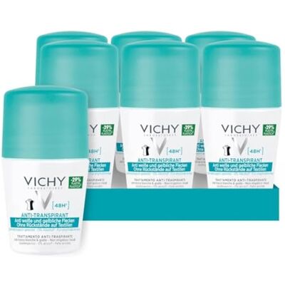 VICHY Anti-Transpirant 48h gegen Flecken, Deo-Roll-on für Frauen und Männer, Schweiß- und geruchshemmend, Keine Spuren auf der Kleidung, Mit Thermalwasser aus , Für empfindliche Haut, 6x50 ml VICHY Anti-Transpirant 48h gegen Flecken, Deo-Roll-on für Frauen und Männer, Schweiß- und geruchshemmend, Keine Spuren auf der Kleidung, Mit Thermalwasser aus , Für empfindliche Haut, 6x50 ml