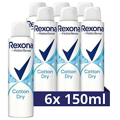 Rexona Women Anti Transpirant Spray Cotton Dry Deospray mit 48 Stunden Schutz gegen Körpergeruch und Achselnässe mit Anti-Transpirant-Technologie 6x 150 ml Rexona Women Anti Transpirant Spray Cotton Dry Deospray mit 48 Stunden Schutz gegen Körpergeruch und Achselnässe mit Anti-Transpirant-Technologie 6x 150 ml