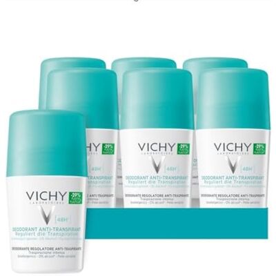 VICHY Anti-Transpirant 48h Roll-On, Langanhaltender Schutz bei starkem Schwitzen, Für Damen und Herren, Für empfindliche Haut, Ohne Alkohol und Parabene, Dermo Tolerance, 6x50 ml VICHY Anti-Transpirant 48h Roll-On, Langanhaltender Schutz bei starkem Schwitzen, Für Damen und Herren, Für empfindliche Haut, Ohne Alkohol und Parabene, Dermo Tolerance, 6x50 ml