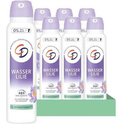 CD Deo-Spray "Wasserlilie", Deodorant ohne Aluminiumsalze, langanhaltender Schutz für 24 h, für empfindliche Haut geeignet, vegan, Körperpflege, 6 x 150 ml, Lila, 220077-1 CD Deo-Spray "Wasserlilie", Deodorant ohne Aluminiumsalze, langanhaltender Schutz für 24 h, für empfindliche Haut geeignet, vegan, Körperpflege, 6 x 150 ml, Lila, 220077-1