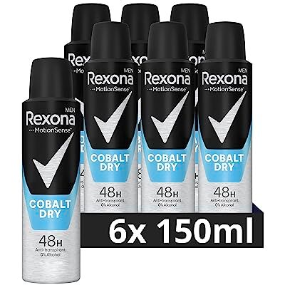 Rexona Men MotionSense Deo Spray Cobalt Dry Anti-Transpirant mit 48 Stunden Schutz gegen Körpergeruch und Achselnässe 6x 150 ml Rexona Men MotionSense Deo Spray Cobalt Dry Anti-Transpirant mit 48 Stunden Schutz gegen Körpergeruch und Achselnässe 6x 150 ml