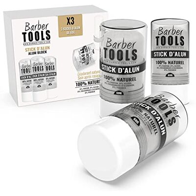 BARBER TOOLS Deosticks, 60 g, Alaunstein, 100% natürlich, ohne Parabene und Aluminiumhydrochlorid, wirksam gegen Schnittverletzungen der Rasur, 3 Stück BARBER TOOLS Deosticks, 60 g, Alaunstein, 100% natürlich, ohne Parabene und Aluminiumhydrochlorid, wirksam gegen Schnittverletzungen der Rasur, 3 Stück