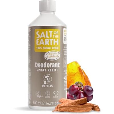 Salt Of the Earth Natural Deodorant Spray Nachfüller von , Amber & Sandelholz – vegan, langanhaltender Schutz, Leaping Bunny genehmigt, hergestellt in Großbritannien – 500ml Salt Of the Earth Natural Deodorant Spray Nachfüller von , Amber & Sandelholz – vegan, langanhaltender Schutz, Leaping Bunny genehmigt, hergestellt in Großbritannien – 500ml