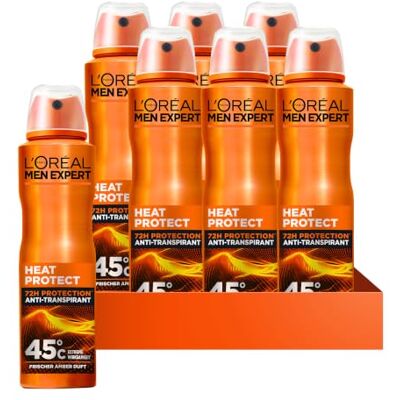 L'Oréal Antitranspirant Deospray gegen Schweiß, 6x 150 ml Mit Keramik, duftendes Bodyspray für Männer, Schutz bis 45 Grad, bis zu 48 Stunden Schutz, Multipack, Heat Protect L'Oréal Antitranspirant Deospray gegen Schweiß, 6x 150 ml Mit Keramik, duftendes Bodyspray für Männer, Schutz bis 45 Grad, bis zu 48 Stunden Schutz, Multipack, Heat Protect