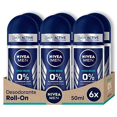 NIVEA MEN Fresh Ocean Deo Roll-On (6 x 50 ml), Deo ohne Aluminium (ACH) mit 48h Schutz vor Körpergeruch, erfrischender Duft Roll-On (Verpackung kann variieren) NIVEA MEN Fresh Ocean Deo Roll-On (6 x 50 ml), Deo ohne Aluminium (ACH) mit 48h Schutz vor Körpergeruch, erfrischender Duft Roll-On (Verpackung kann variieren)