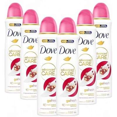 Dove Advanced Care Go Fresh Granatapfel, mit feuchtigkeitsspendender und hautfreundlicher Formel, ohne Alkohol, trockene Haut bis zu 72 Stunden, Deodorant für Damen und Herren, 6 Stück à 200 ml Dove Advanced Care Go Fresh Granatapfel, mit feuchtigkeitsspendender und hautfreundlicher Formel, ohne Alkohol, trockene Haut bis zu 72 Stunden, Deodorant für Damen und Herren, 6 Stück à 200 ml