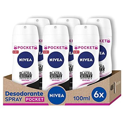 NIVEA MEN NIVEA Black & White Invisible Original Spray Pocket im 6er Pack (6 x 100 ml), Damen Deo mit 48h Schutz, Antitranspirant Deo für Frauenpflege NIVEA MEN NIVEA Black & White Invisible Original Spray Pocket im 6er Pack (6 x 100 ml), Damen Deo mit 48h Schutz, Antitranspirant Deo für Frauenpflege