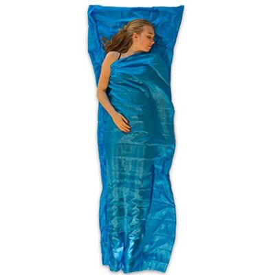 Lowland Outdoor® Hüttenschlafsack Seide für Berghütten, Backpacking und Hotels (220x80 cm, Rechteckig), Blau, L304 Lowland Outdoor® Hüttenschlafsack Seide für Berghütten, Backpacking und Hotels (220x80 cm, Rechteckig), Blau, L304