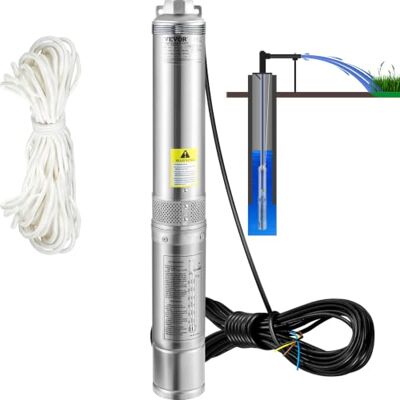 VEVOR 4'' Tiefbrunnenpumpe 370W Brunnenpumpe 110L/min Tauchpumpe max. Förderhöhe 44m Rohrpumpe 230V 50Hz Edelstahl Wasserpumpe 040℃ Pumpe Ideal zum Bewässern WasserVersorgen Entwässern, Silber VEVOR 4'' Tiefbrunnenpumpe 370W Brunnenpumpe 110L/min Tauchpumpe max. Förderhöhe 44m Rohrpumpe 230V 50Hz Edelstahl Wasserpumpe 040℃ Pumpe Ideal zum Bewässern WasserVersorgen Entwässern, Silber