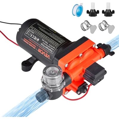 VEVOR Membranpumpe, 12 V DC, 18,9 L/min, selbstansaugende 4-Kammer-Membranwasserpumpe mit automatischem Druckschalter, 4,8 bar Druck, für Wohnmobil, Wohnwagen, Schiff, Yacht, Autowäsche VEVOR Membranpumpe, 12 V DC, 18,9 L/min, selbstansaugende 4-Kammer-Membranwasserpumpe mit automatischem Druckschalter, 4,8 bar Druck, für Wohnmobil, Wohnwagen, Schiff, Yacht, Autowäsche